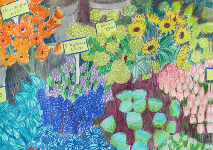 work on paper painted from photos taken while traveling